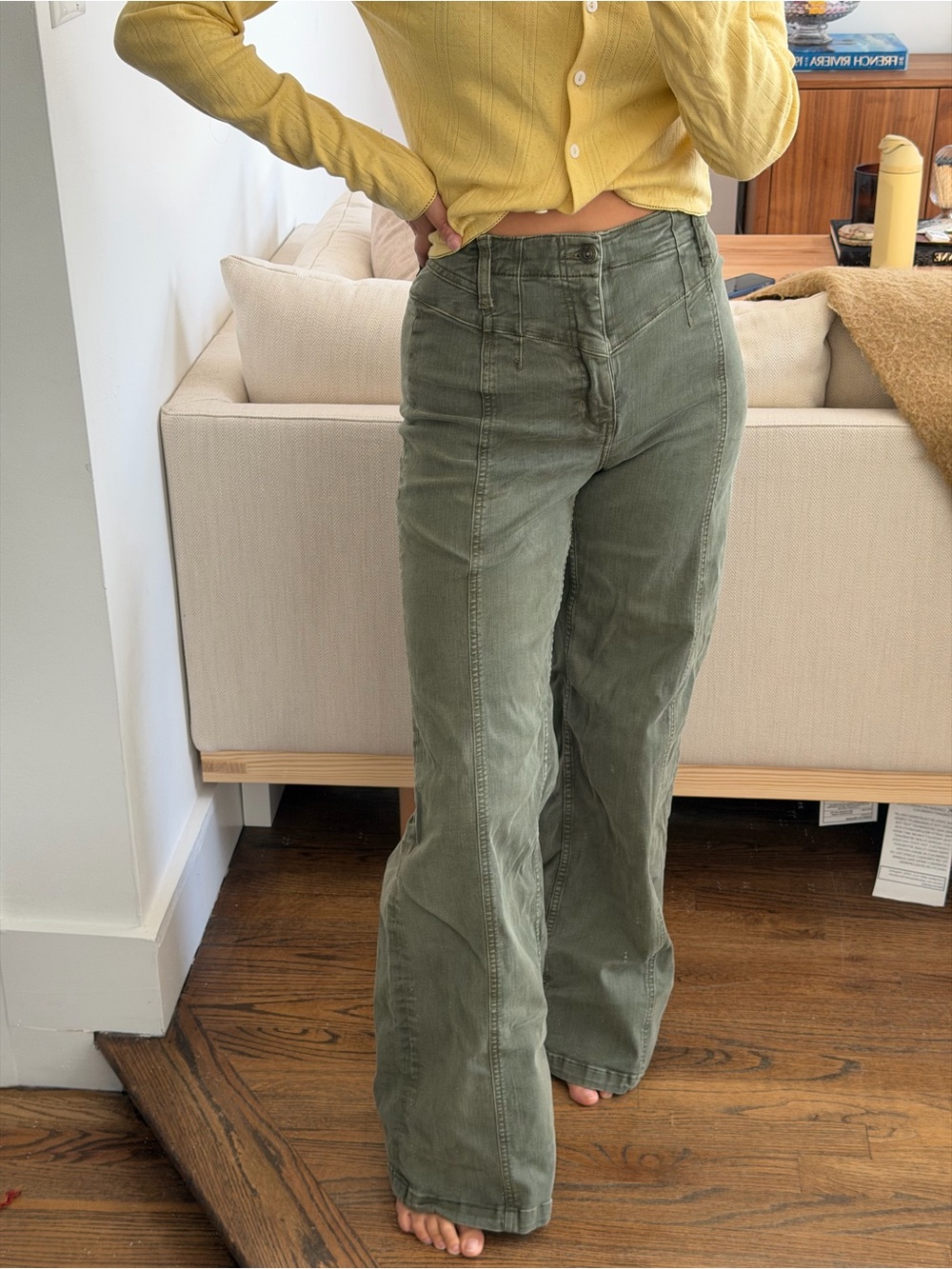 Free People High-Rise Wide Leg Women's Jeans - Olive Green
